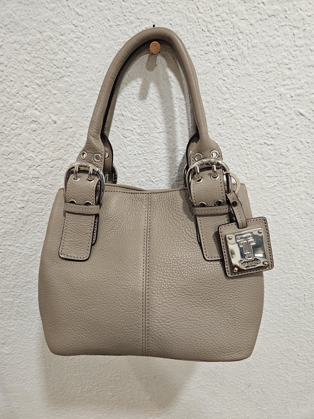 Tignanello Perfect 10 Leather "French" Tote Bag - Taupe Stone Silver Hardware